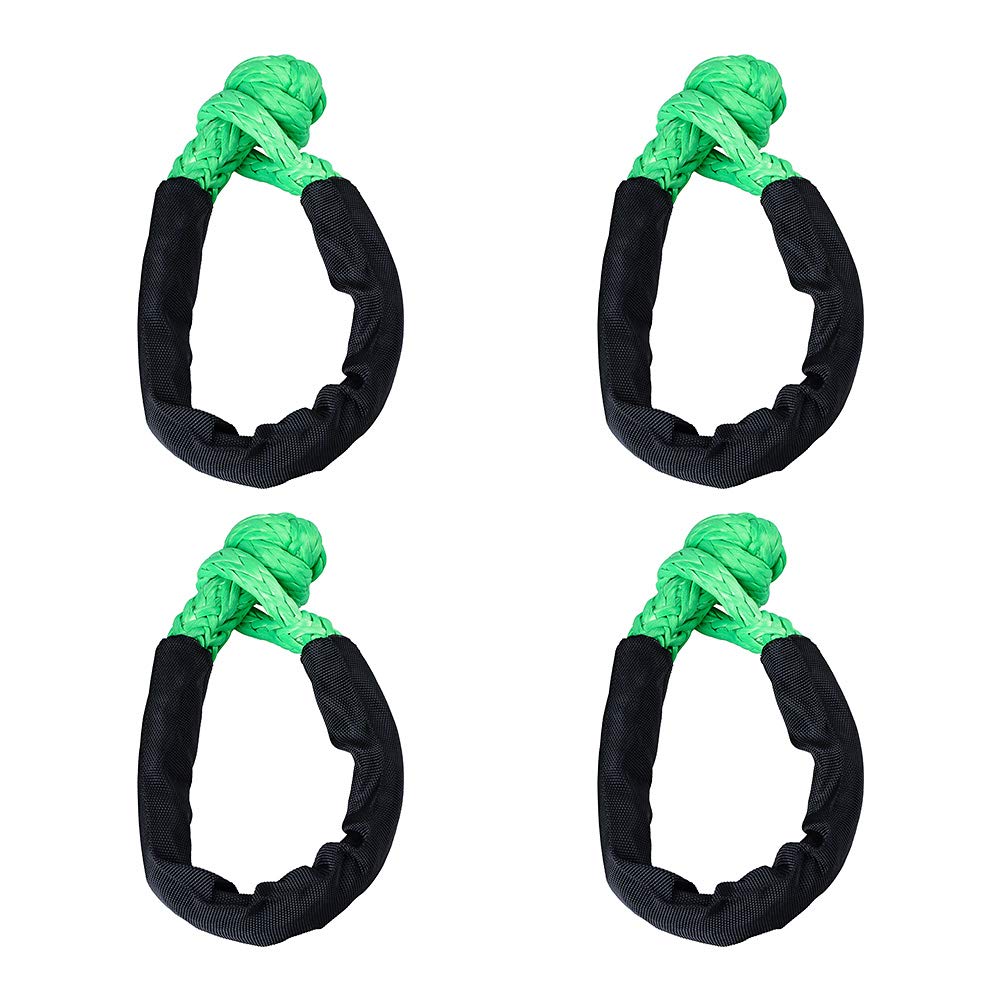 4pcs Green Soft Synthetic Shackle Rope 38,000lbs Black Protective Sleeve for 4DW Off-Road Towing Truck ATV UTV SUV 4X4 Boat Water Craft