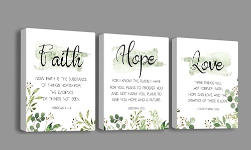 Arte de pared con versículo bíblico de fe, esperanza y amor, arte inspirador en lienzo cristiano, gran decoración religiosa para sala de estar y