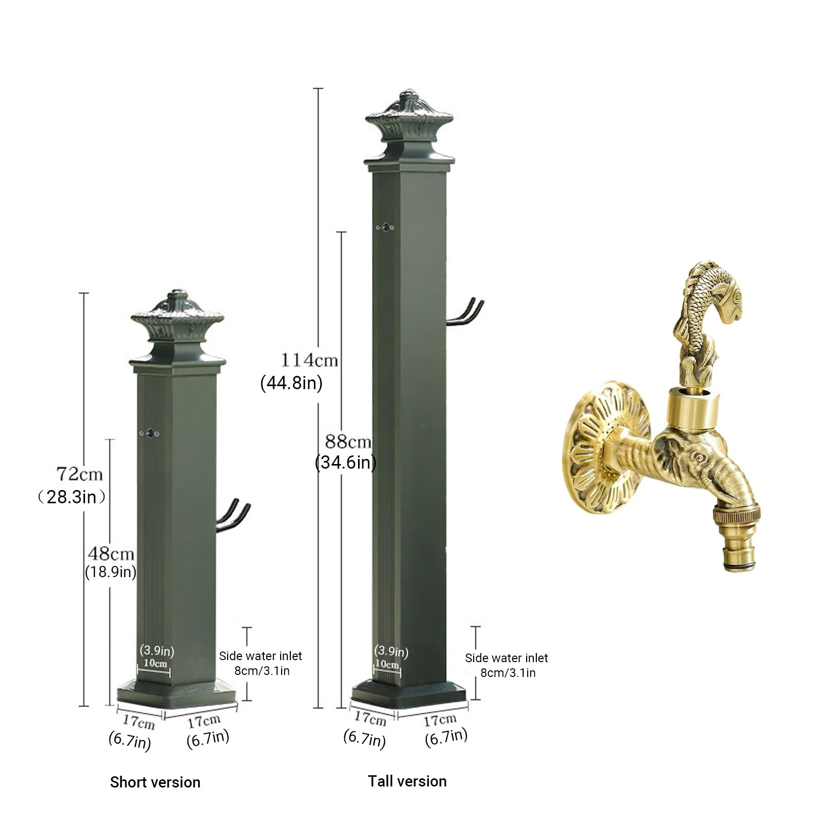 Columna de agua de jardín al aire libre con grifo, hidrante de aleación de aluminio, espiga de patio independiente con pistola de pulverización y cubierta de grifo