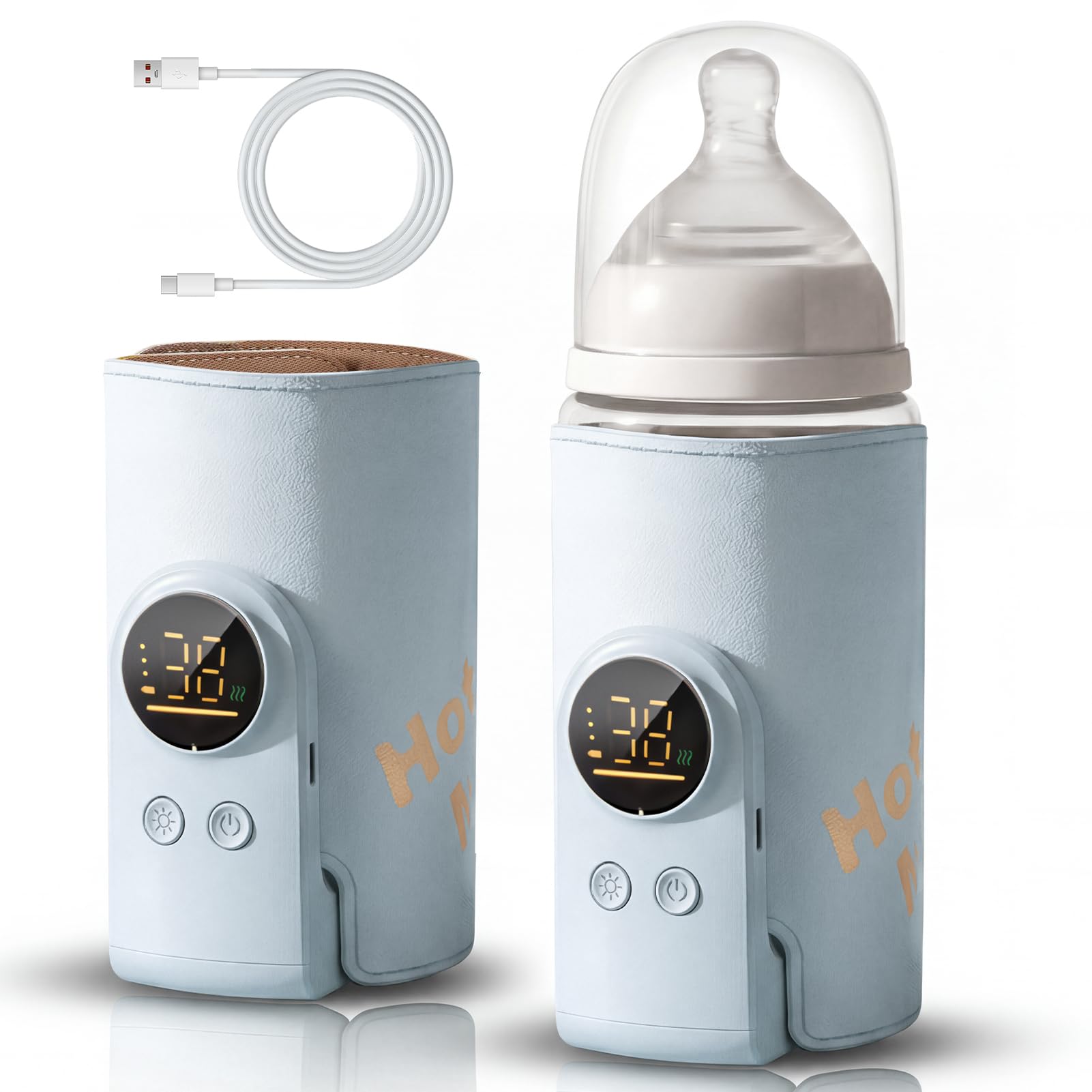 Flaschenwärmer Baby, 8000mAh Akku Tragbarer Flaschenwärmer für Unterwegs mit 6 Temperaturstufen & LED-Display, USB-C Schnellladung, Milchwärmer für Babyflaschen & Beikostgläschen (Blau)