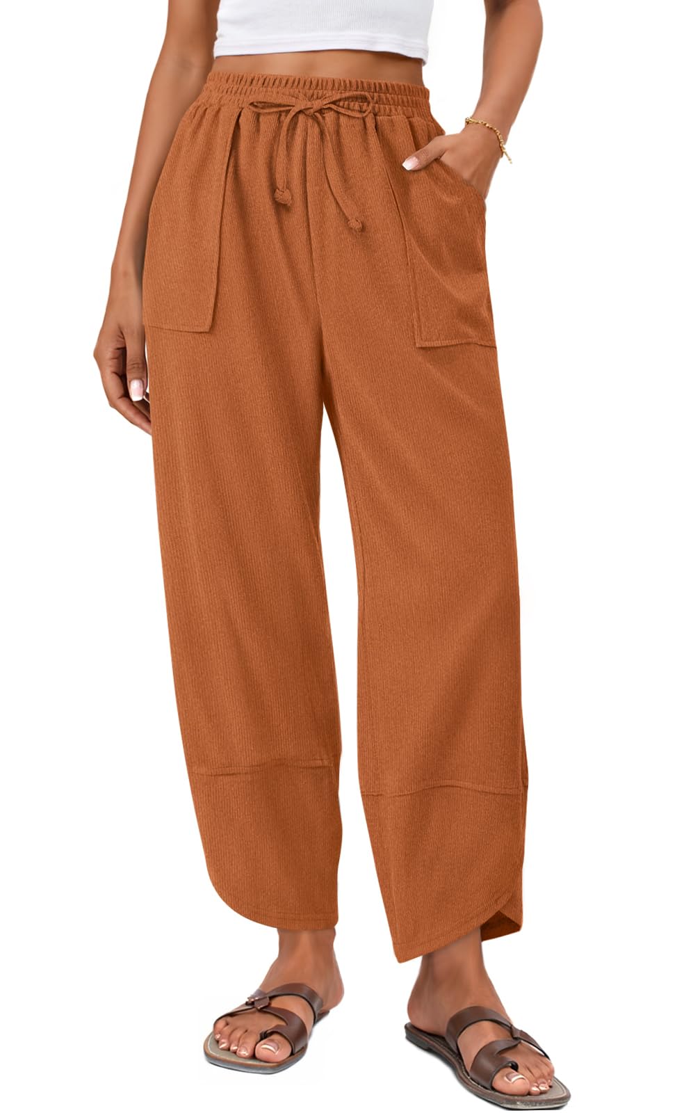 Anymiss Womens Baggy Corduroy Pants Casual Elastic Waisted Palazzo Harem Trousers M-3XL