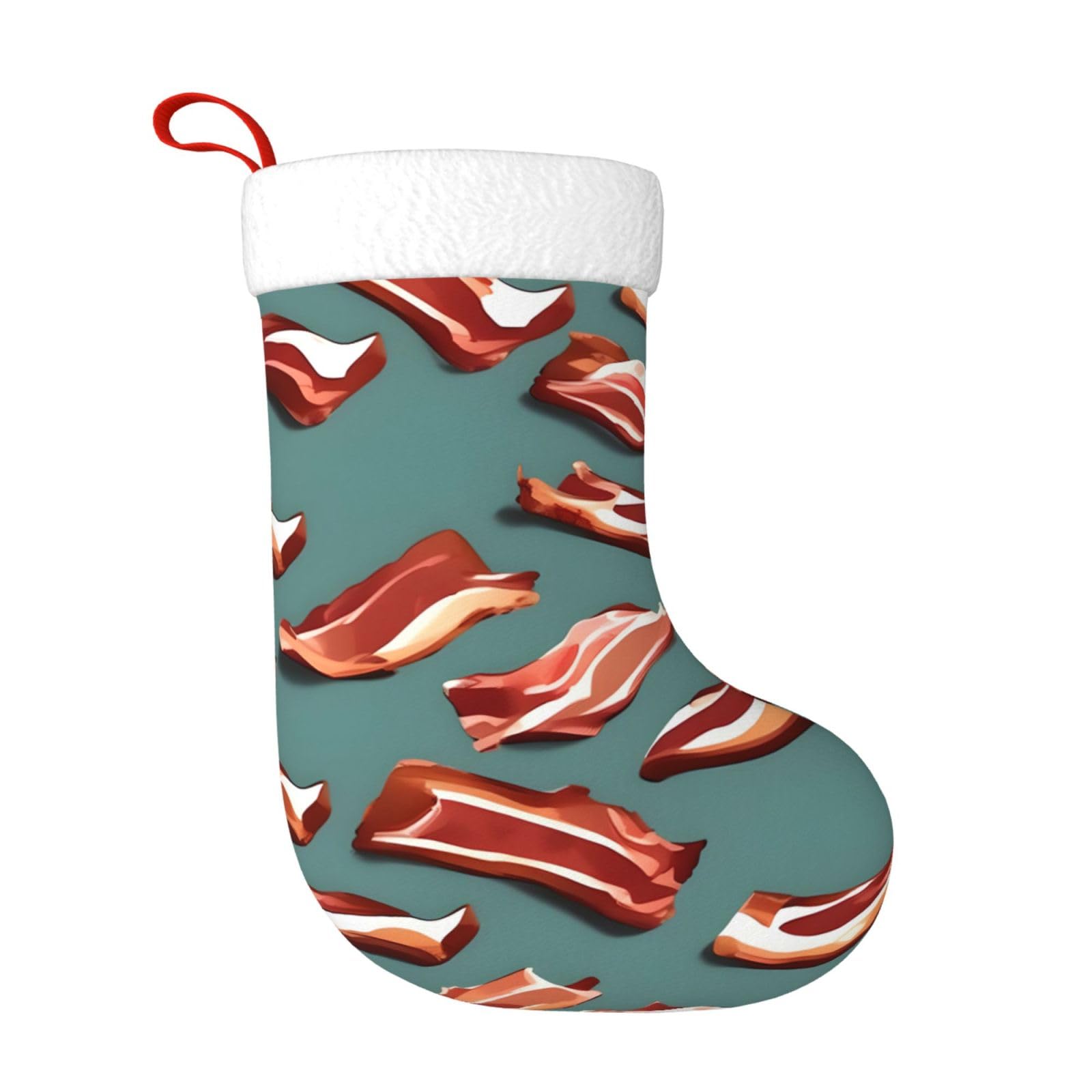 Streaky Bacon Pattern Plush Christmas Stocking, Large Festive Hanging Ornament For Tree, 45cm Polyester Style Holiday Decor