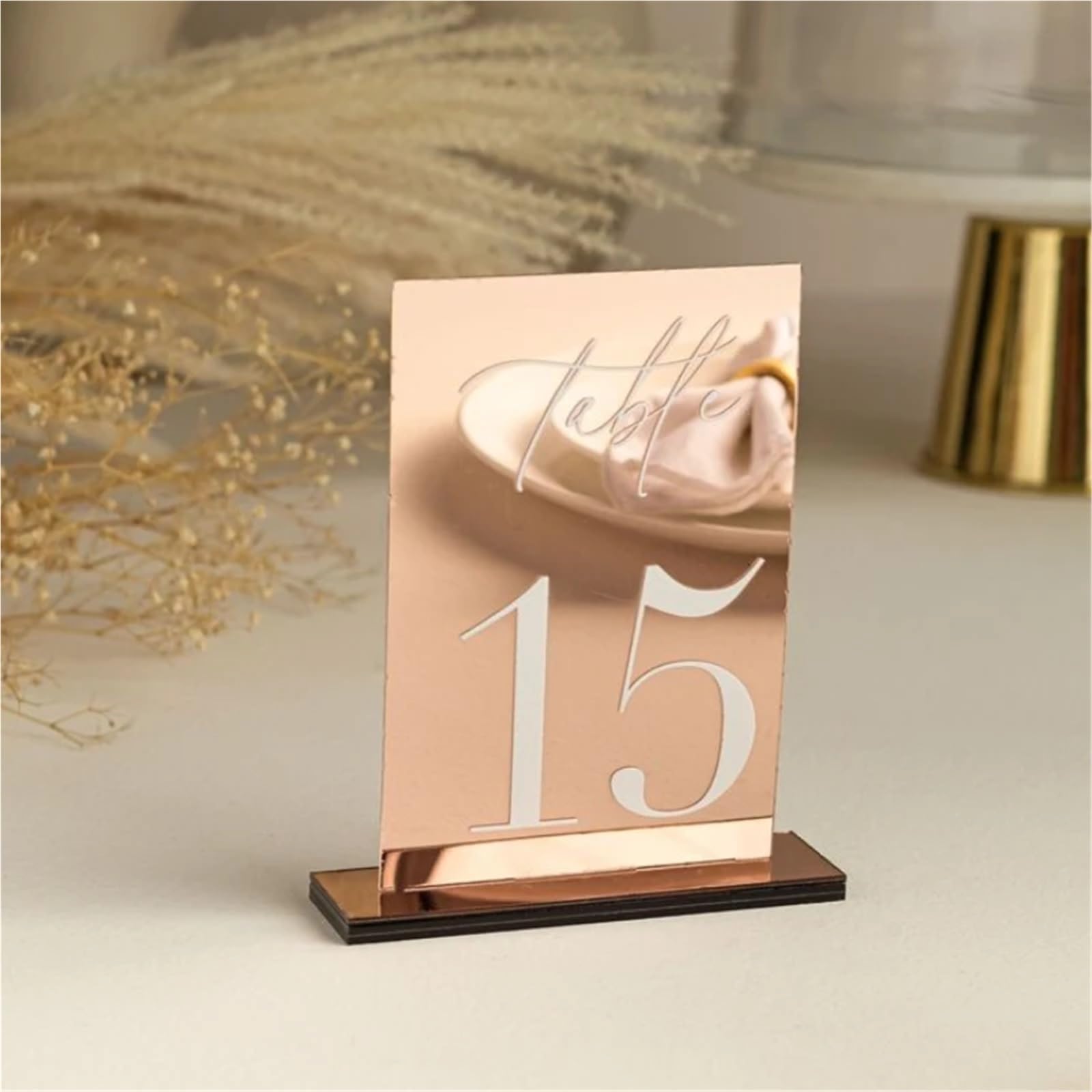 PortanúMeros De Mesa Modern Table Numbers Wedding One side Gold Mirror Signs Decor Reception Signage PosanúMeros Para Boda(Red,NO.21-30(12x18cm))