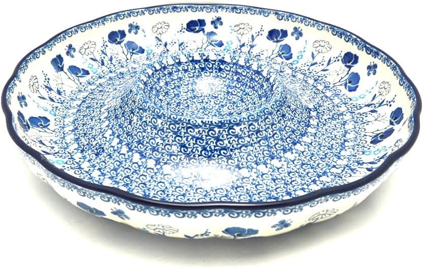 Polish Pottery Dish - Vegetable and Dip - 12" - Evening Poppies