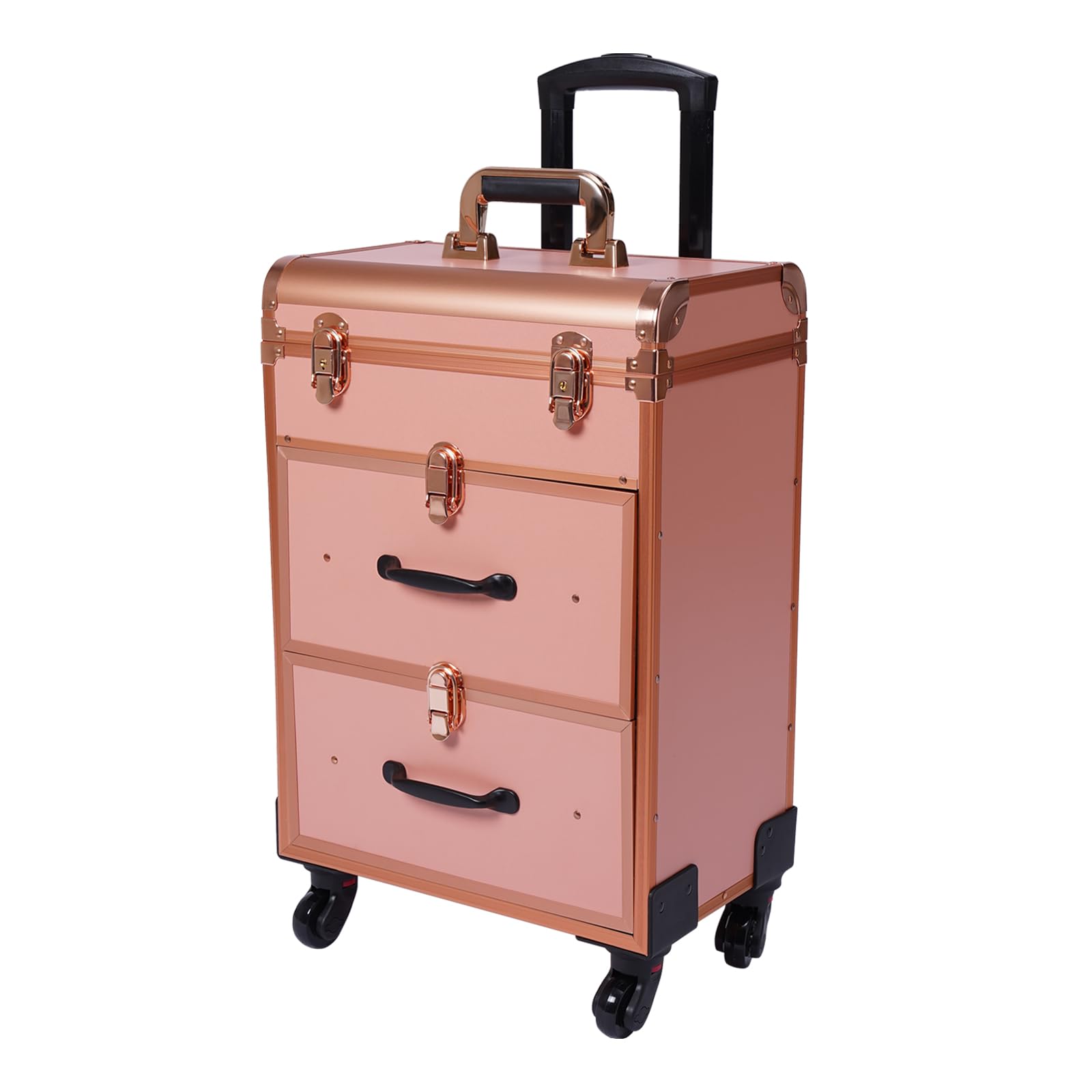 REHOUPTU Professional Rolling Makeup Train Case, Cosmetic Trolley with 360°Swivel Wheels Keys, Large Storage Traveling Cart Trunk for Nail Technicians