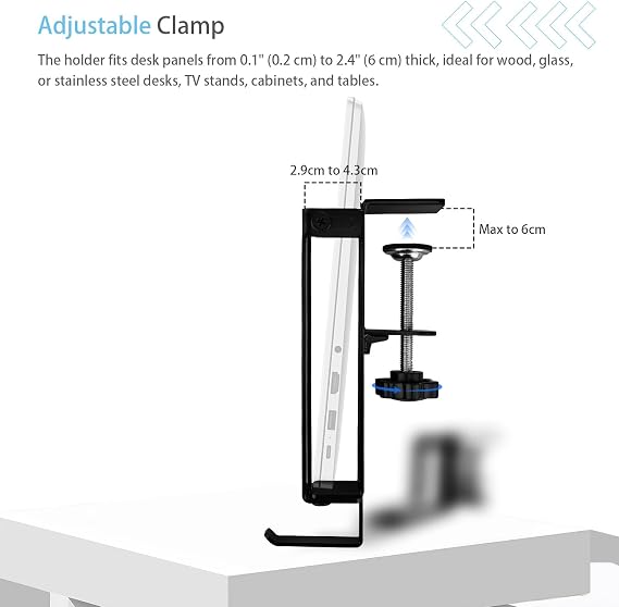 IFCASE Under Desk Laptop Mount Adjustable Side Storage Holder with Space Saving Headphone Hook No Drill Installation Black
