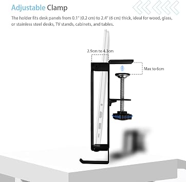 IFCASE Under Desk Laptop Mount Adjustable Side Storage Holder with Space Saving Headphone Hook No Drill Installation Black