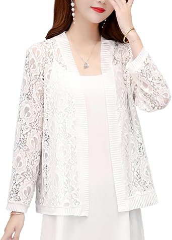Femiserah Womens Long Sleeve Open Front Floral Lace Mesh Cardigan