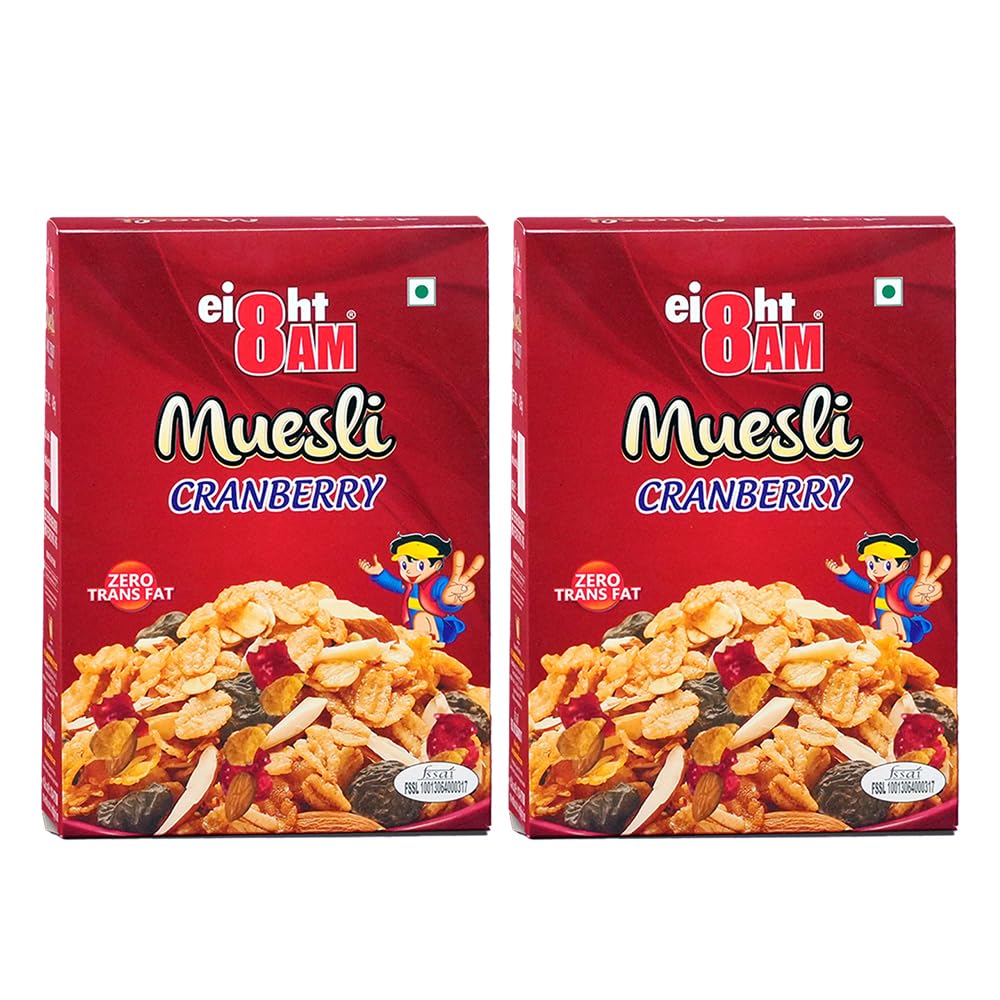 8AM Muesli Cranberry, Tasty, Nutritious and Healthy Snacks, Include Whole Grains and Seeds, 425 gm Set of 2