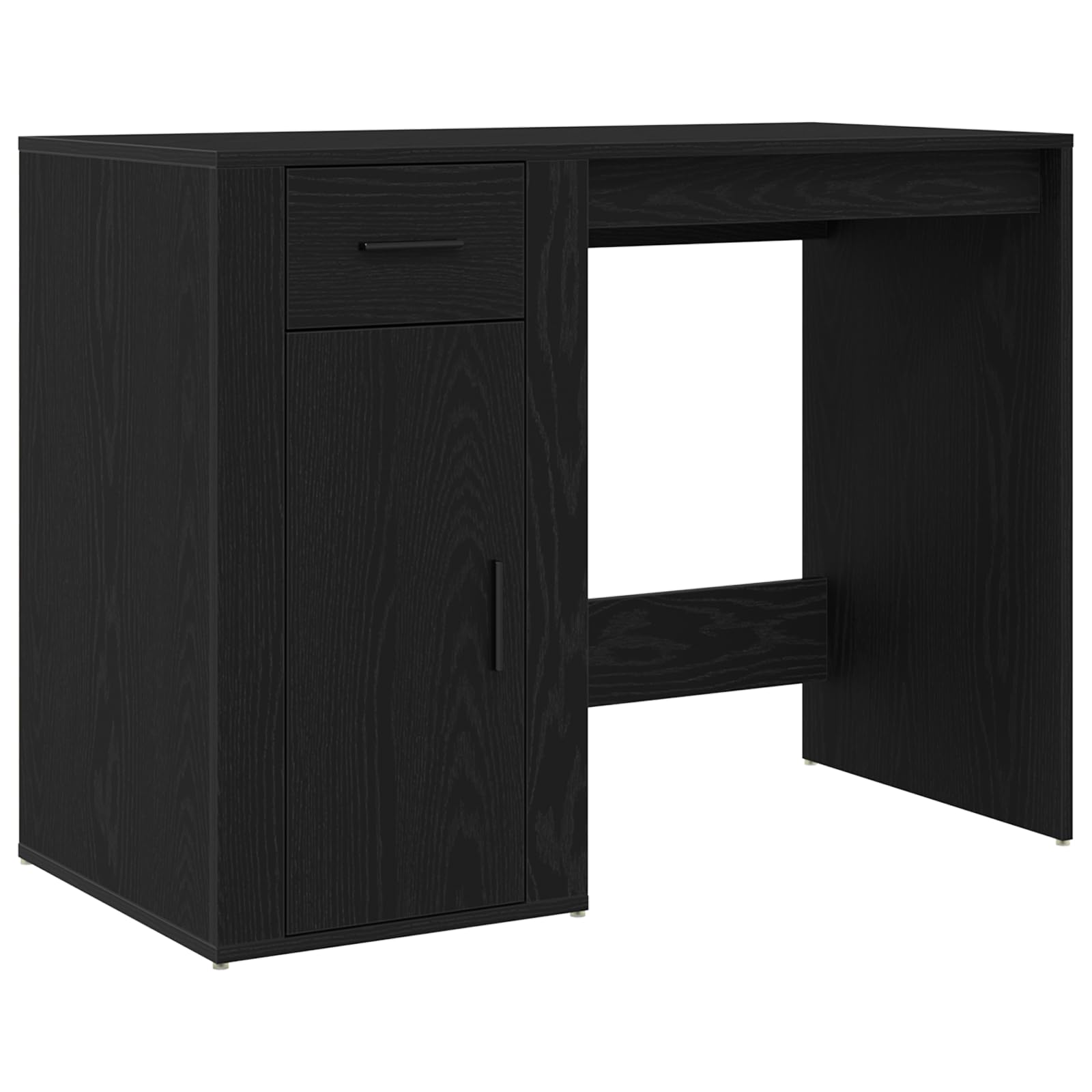 Moderner Schreibtisch Schwarz Eiche 100x49x75 cm Holzwerkstoff mit Schublade und Schrank für Büroorganisation