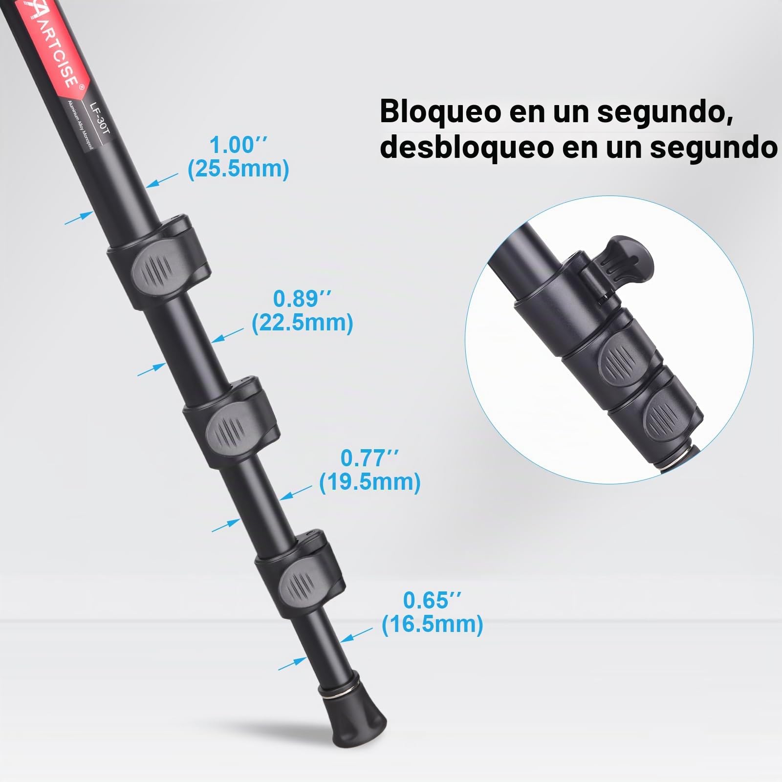 ARTCISE Monopod para cámara, 156 cm, aleación de aluminio, monopié compacto con altura de 4 secciones, soporte de viaje ligero para cámara DSLR, capacidad de carga 15 kg