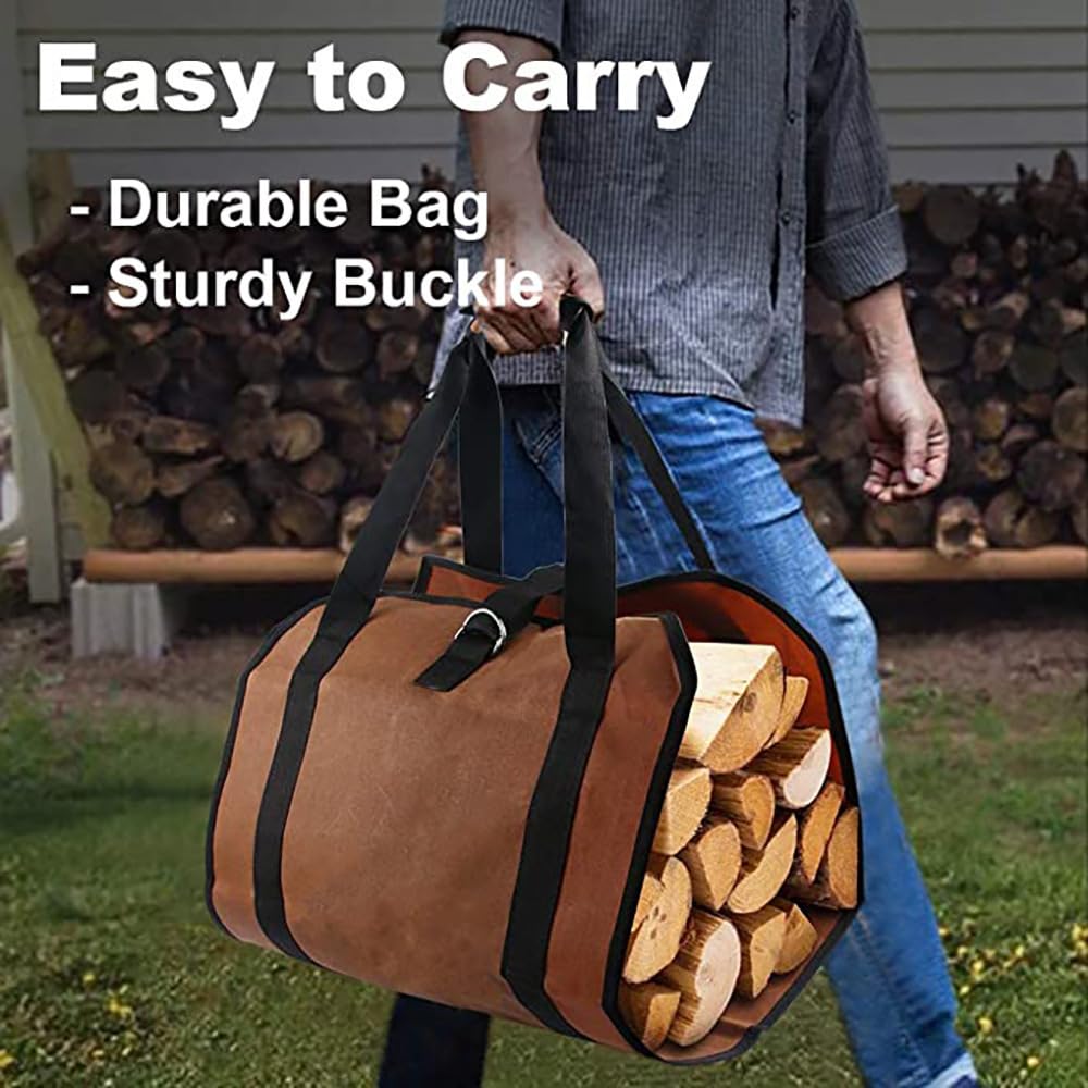 Tela Borsa per Tronchi Camino, Borsa di Stoccaggio in Legno Tote Grande Capacità Log Holders Porta Legna per Esterni con Maniglie Robusto Borsa da Trasporto in Legno Grande Capacità(98x49CM)