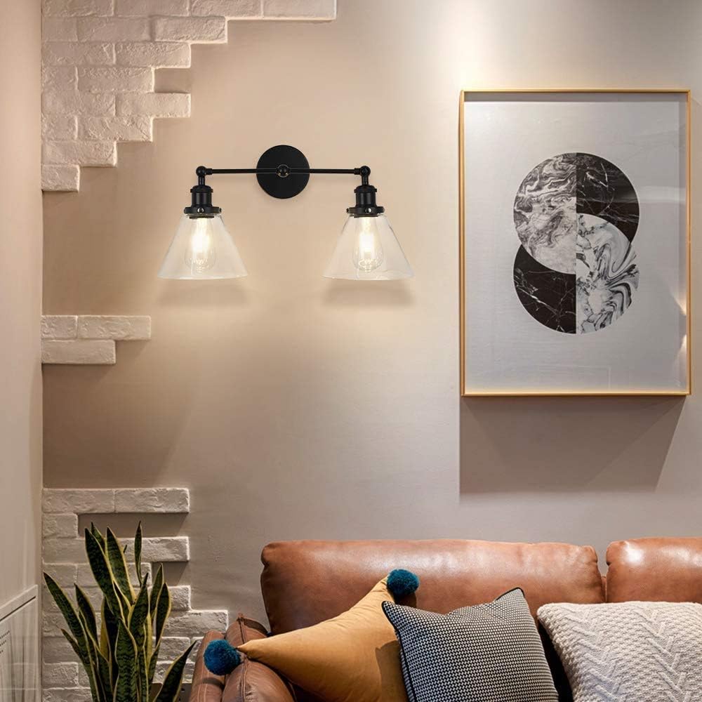 Bеѕt Dеаl Chеар 🛒 LMSOD 2 Lights Bathroom Vanity Lights, Black Industrial Farmhouse Wall Light Fixture with Clear Glass Shade (2-Light) Bеѕt Dеаl LMSOD 2 Lights Bathroom Vanity Lights, Black Industrial Farmhouse Wall Light Fixture with Clear Glass Shade (2-Light)