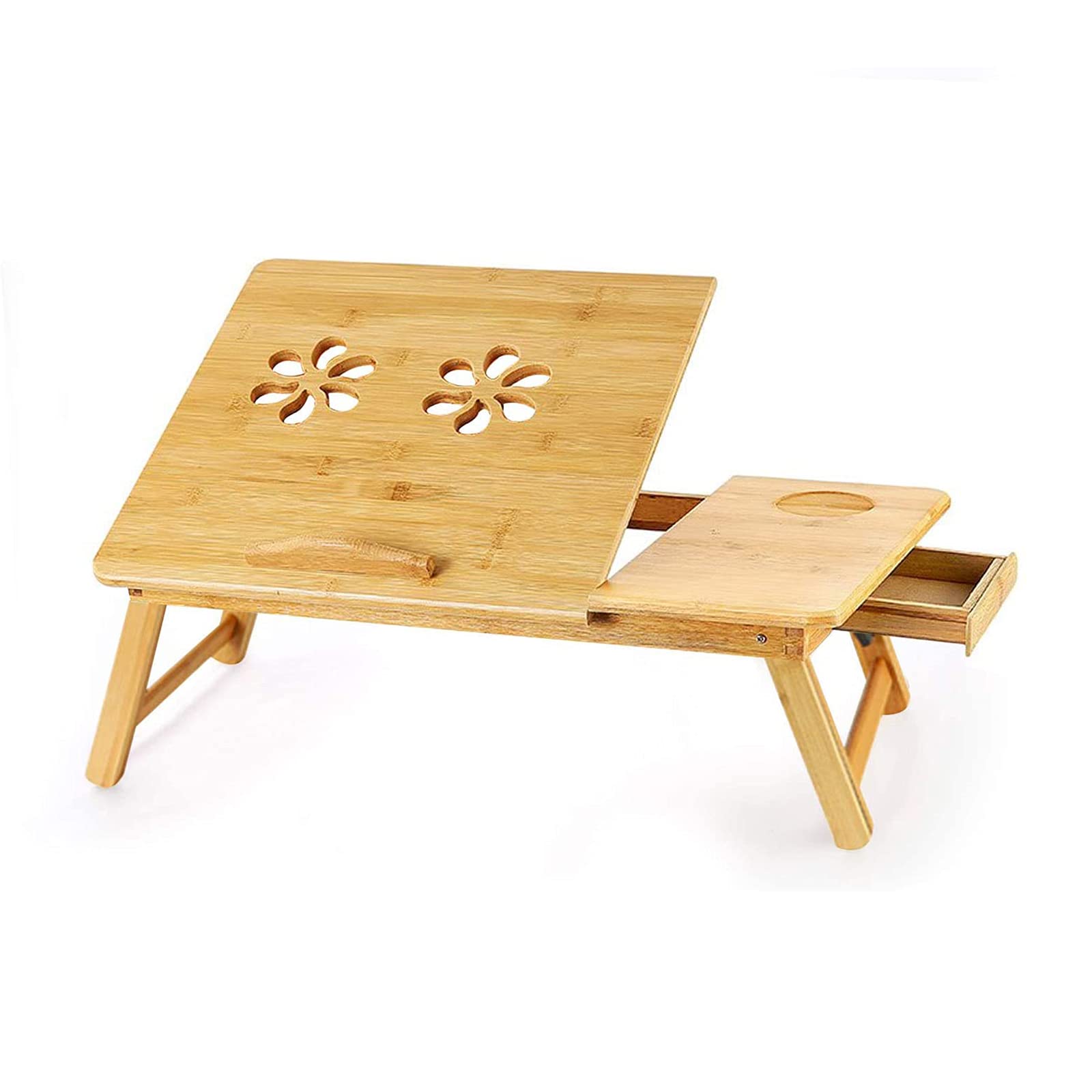 Bambus Laptoptisch Mit Schublade – Höhenverstellbar, 50x30 Cm, Für Bett & Sofa
