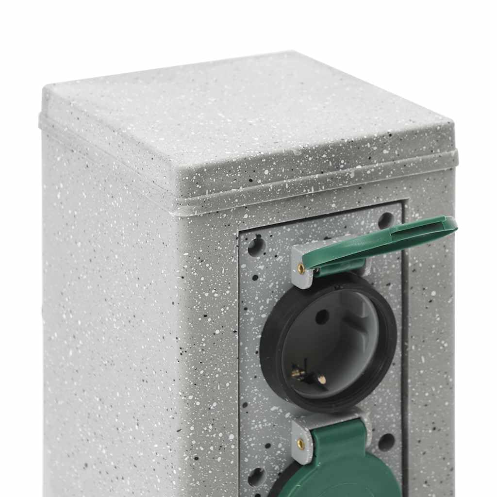 vidaXL Presa Esterno Picchetto 4Vie Grigio Effetto Pietra 16x16x29,5cm, presa da giardino con picchetto, presa elettrica da esterno, distributore energia da giardino