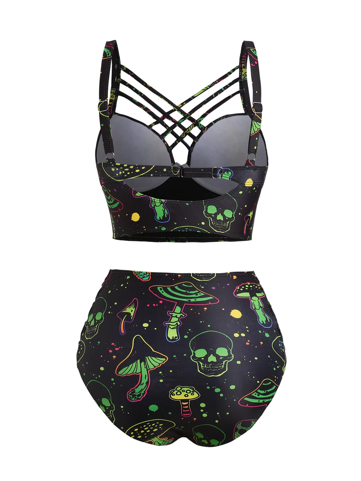 DRESSFO Gothic Galaxy Skull Print Bikini Set Retro Vintage Tummy Control Two Piece Tankini: Multi-a Medium