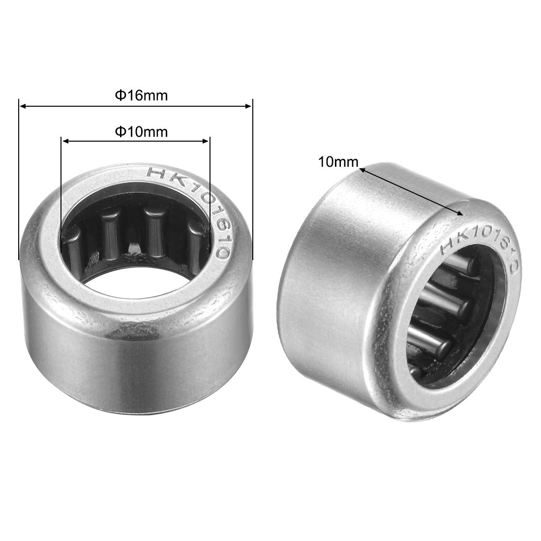 uxcell HK101610 Needle Roller Bearings 10mm Bore 16mm OD 10mm Width Chrome Steel Open End 5pcs