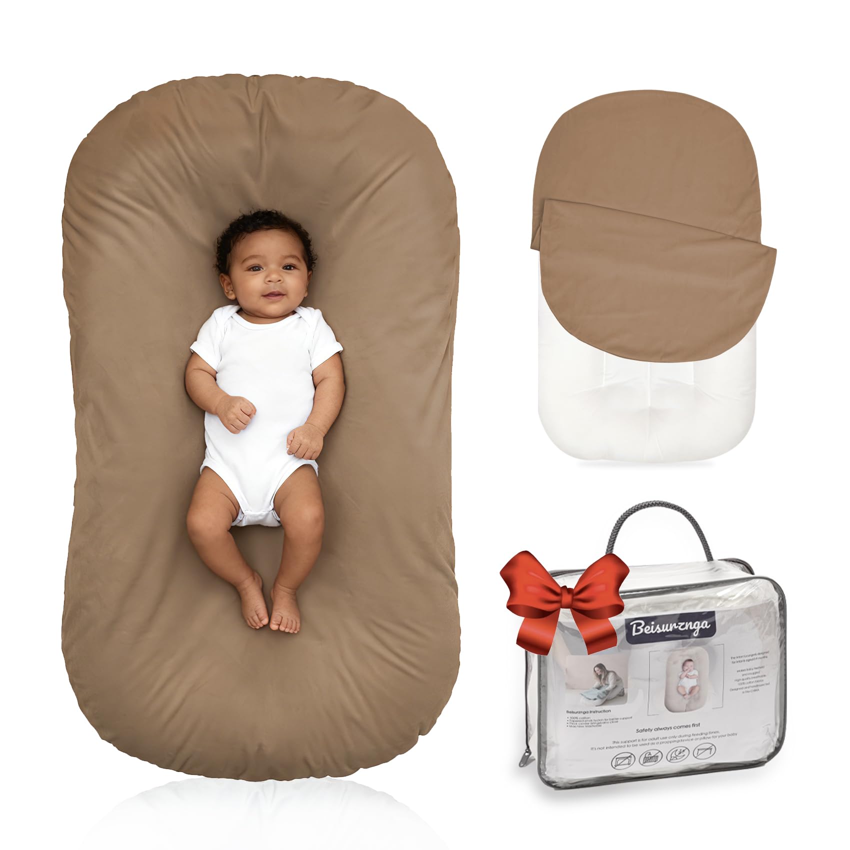 Baby Lounger Newborn 0-24 Months, Home and Travel Infant Cushion-Coffee