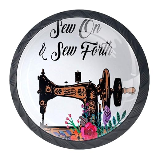 4 Pieces Set Cabinets Hardware Round Furniture Knobs Drawer Dresser Cupboard Wardrobe Pulls Handles for Home Kitchen,Sewing Machine Vintage