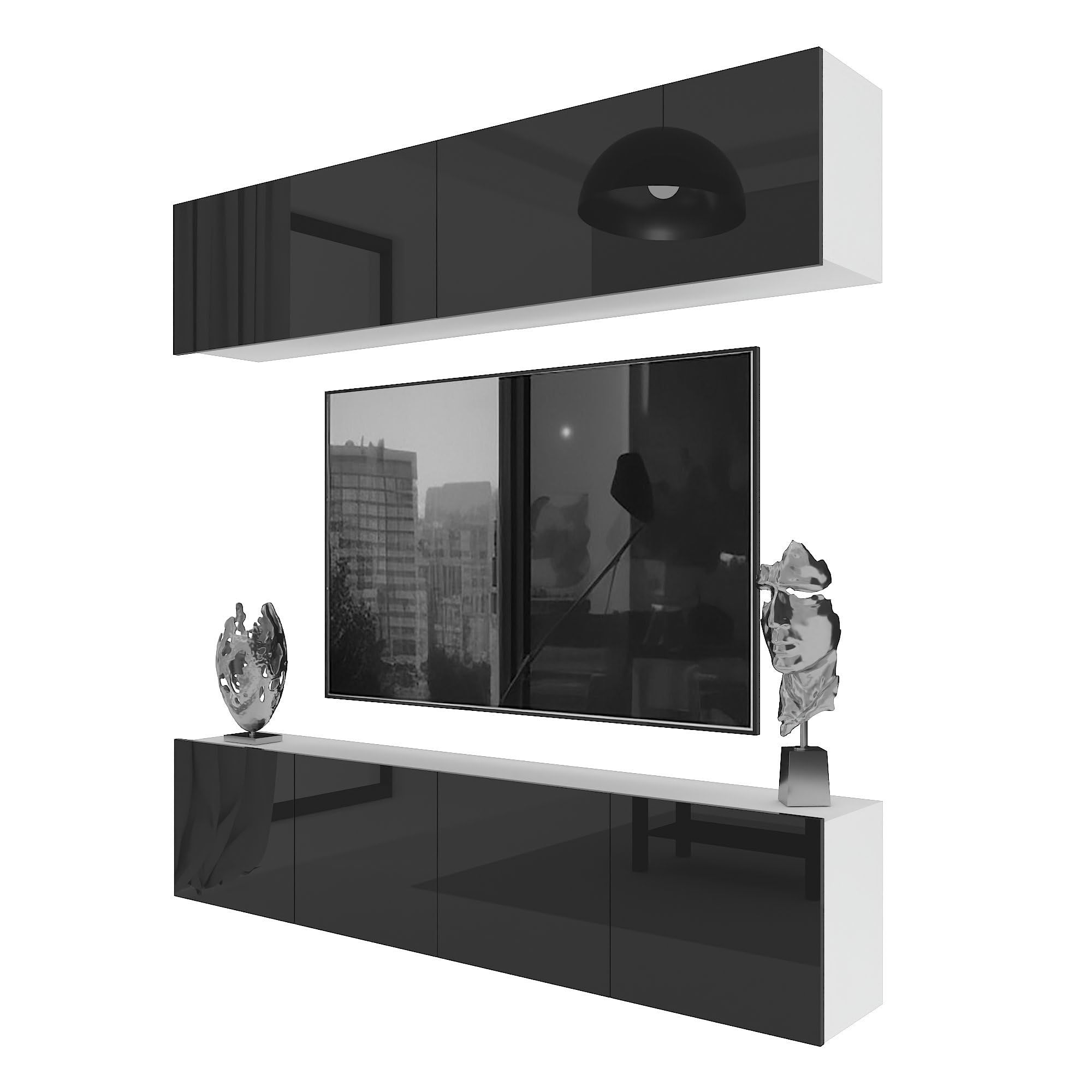 Belini Milano 6 Parete Attrezzata Mobile TV 200cm Nero Lucido