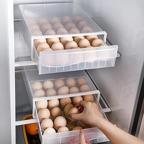 Soporte para huevos tipo cajón de 30 rejillas para refrigerador, caja de almacenamiento de huevos frescos sin BPA, contenedor de almacenamiento de