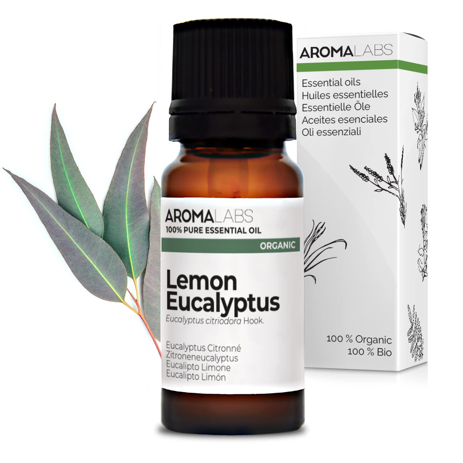 BIO - Lemon Eucalyptus Essential Oil - 10mL - 100% Pure, Natural, Chemotyped and AB Certified - AROMA LABS (French Brand)