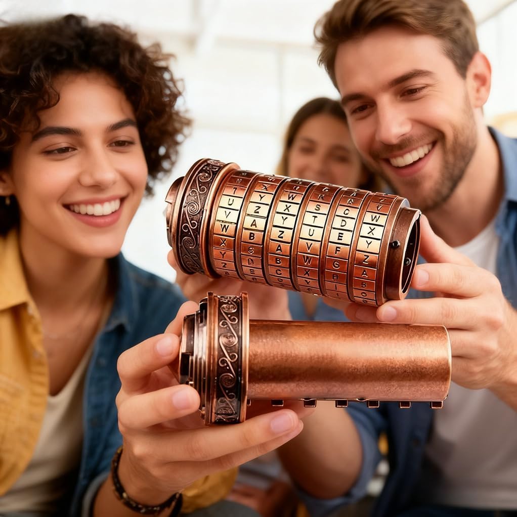 Unique Cryptex Da Vinci Code Mini Cryptex Lock Puzzle Boxes with Hidden Compartments Heavy Real Metal Novelty Birthday Big Enough for Notes,Paper Money,Rings,Jewelry (red Bronze)