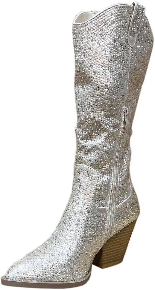 ABSOLEX Women Western Cowgirl Cowboy Pointed Toe Rhinestone Knee High Boots - 第 54/64 張圖片