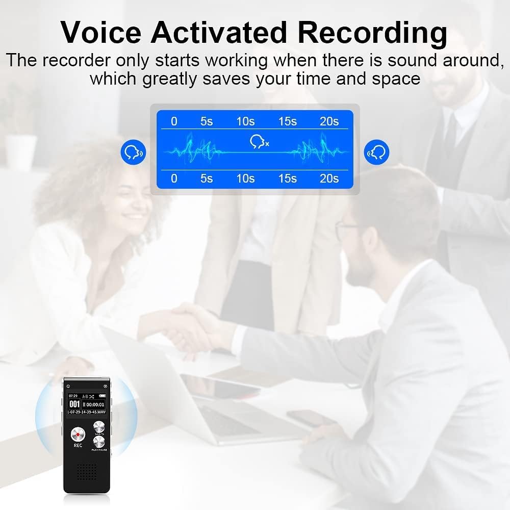 8GB Digital Voice Activated Recorder - Voice Recorder with Playback - Portable Tape Recorder Audio Recording Device with Noise Reduction Audio Recorder for Lectures Meetings
