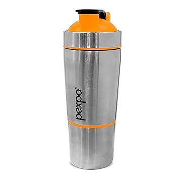 PEXPO Kinetic ISI Certified Stainless Steel Gym Shaker Bottle with extra Compartment for Protein and Supplements -700+150 ml (Orange) | Ideal for Protein Shakes and Smoothies | Leakproof and BPA Free - image, photos