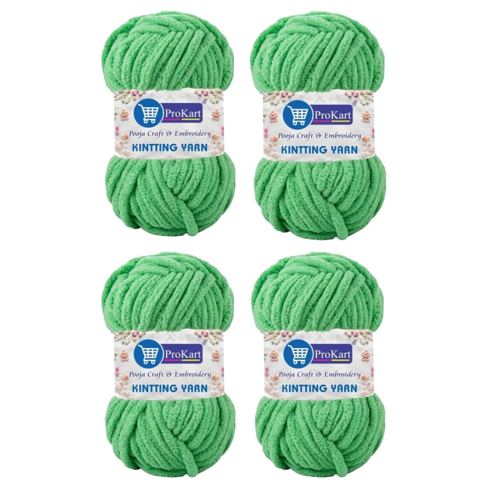 ProKart Premium Blankie Wool, Plush & Cuddly, Chenille Yarn Supersoft Hand Knitting Wool Ball | Blanket Thick/Mottu Yarn Ball Suitable for Hand Knitting and Crocheting for Baby, Adult, Sweaters, caps, Throws, Home Furnishing, Scarves, Blankets (Turtle Green, 100gms x 4 Pack)