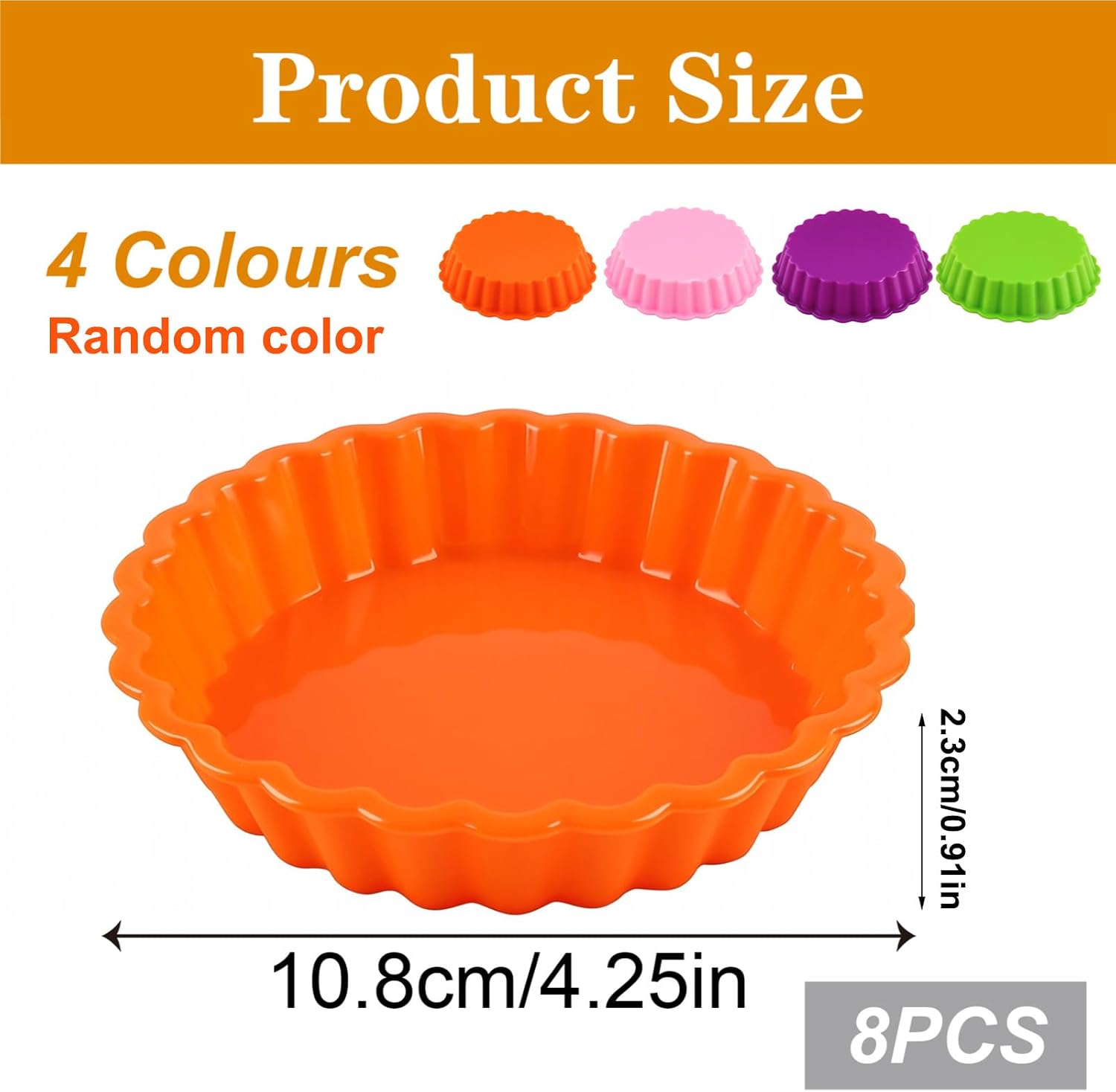 8pcs Silicone Mold Pie Pan, Non Stick Mini Quiche Molds Cupcake Muffin Baking Cups, Round Mini Tart Pan, Small Pie Baking Pan Tart Molds for Baking, Random Color(Random Color)