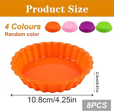 8pcs Silicone Mold Pie Pan, Non Stick Mini Quiche Molds Cupcake Muffin Baking Cups, Round Mini Tart Pan, Small Pie Baking Pan Tart Molds for Baking, Random Color(Random Color)