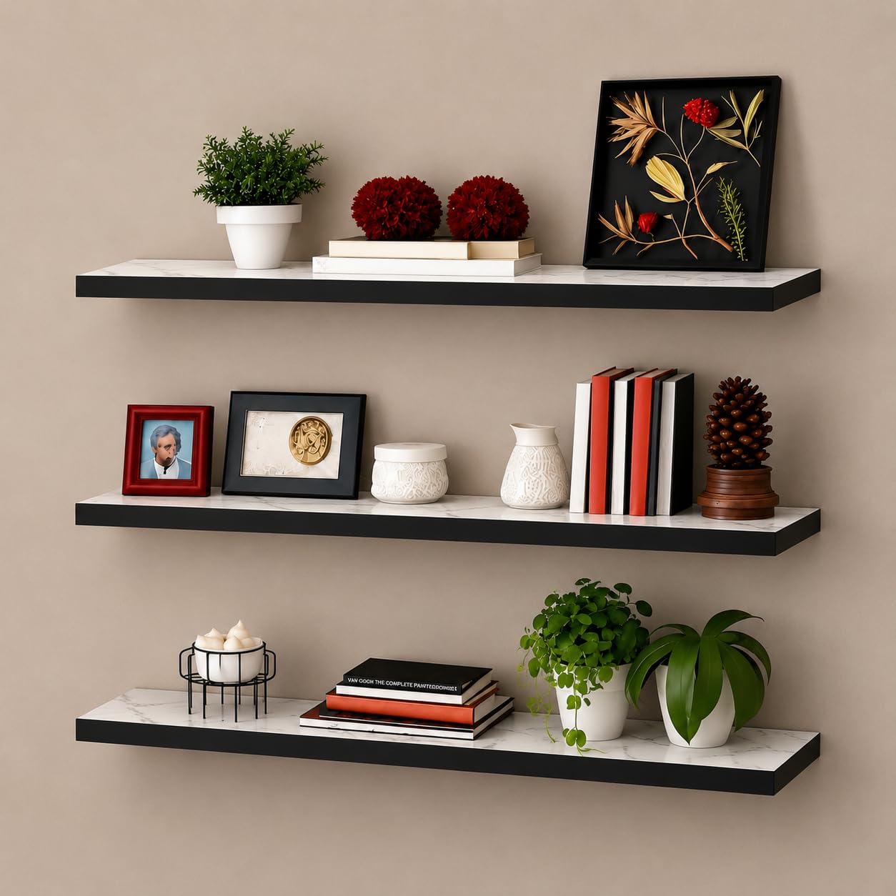 TAKME - Wall Mount Storage Rack,17 Inch Wall Shelf Set of 3, Rustic Wood Shelves for Wall Storage, Wall Mounted Wooden Display Shelf for Bathroom Bedroom- Brown-image-20