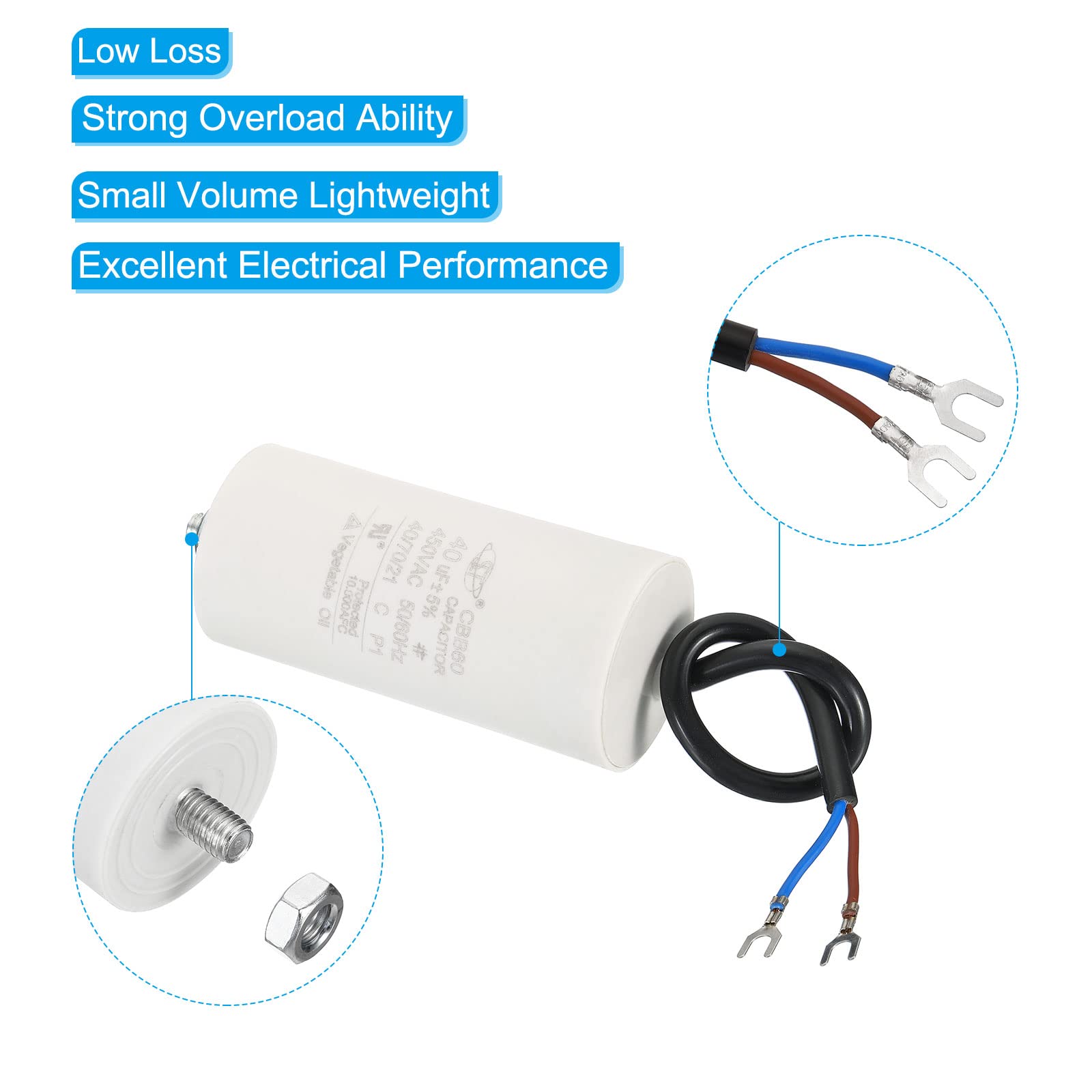 Pump Capacitor Cbb60 450V 40uf Water Pump Capacitor For Washing Machine 50 60Hz Cbb60 Capacitor Start