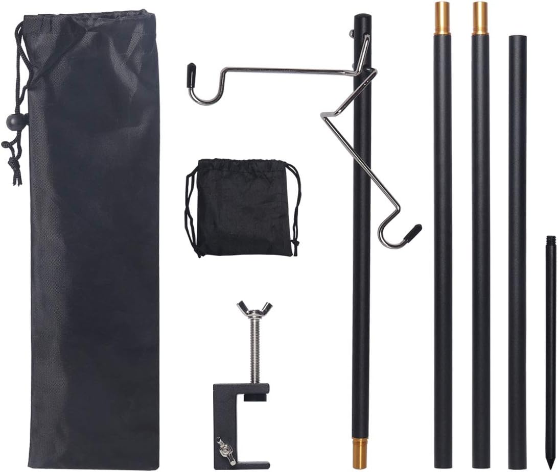 Hikeman Folding Lantern Stand Pole Portable Lamp Stand Hook Collapasible Light Stand Holder for Camping Fishing Picnic BBQ Outdoor Activities