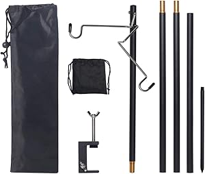 Hikeman Folding Lantern Stand Pole Portable Lamp Stand Hook Collapasible Light Stand Holder for Camping Fishing Picnic BBQ Outdoor Activities