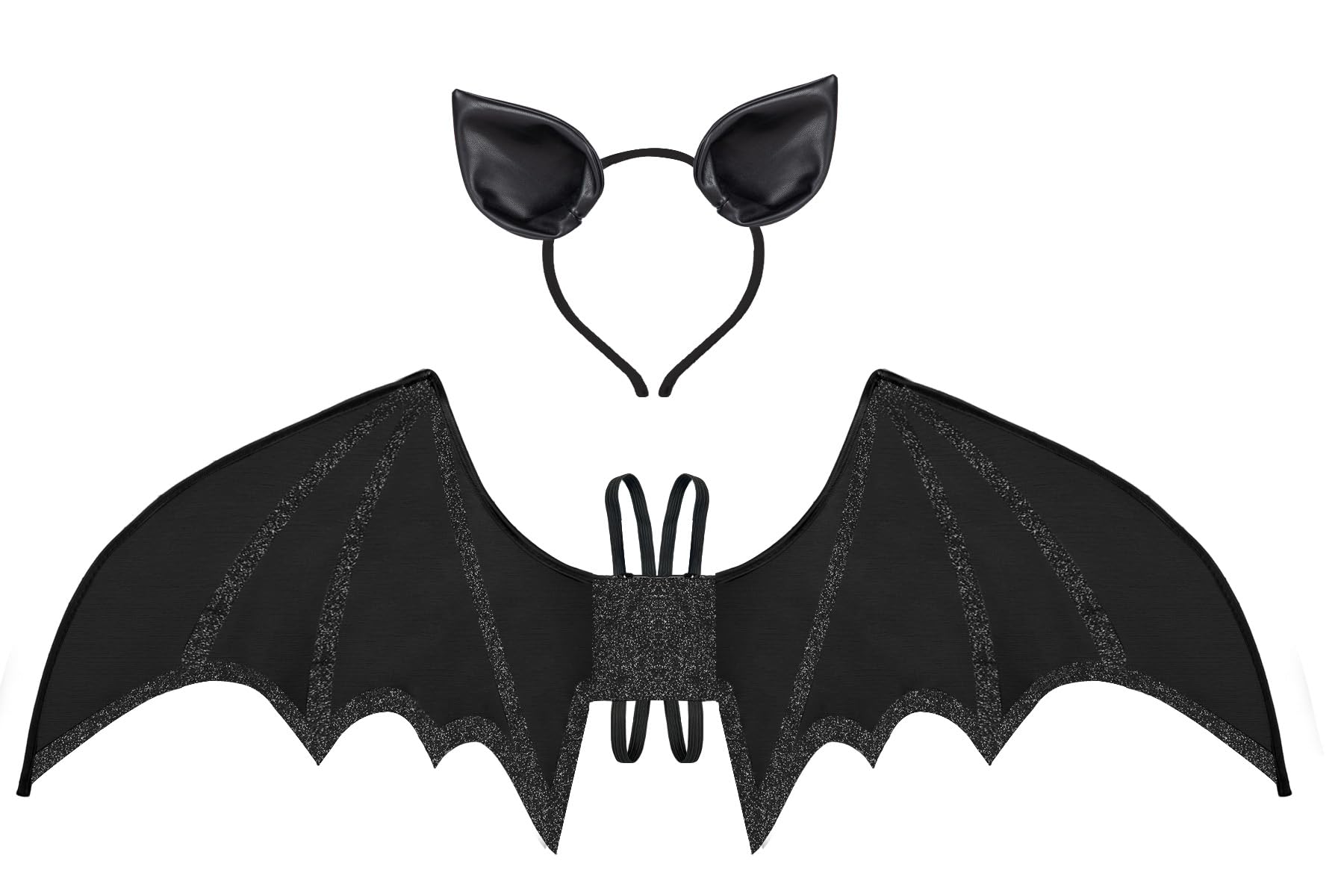Tanganan Devil Wings Costume with Red Devil Horns Headband,Bat Wings and Ears Headband Set Black Wing Bat Suit Dress Up Accessories for Halloween Bat Devil Costumes Party (Bat Wings)