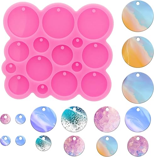 Molde redondo de resina de silicona para llavero de 15 cavidades mini círculo redondo molde de resina para hacer colgantes y aretes joyería creativa