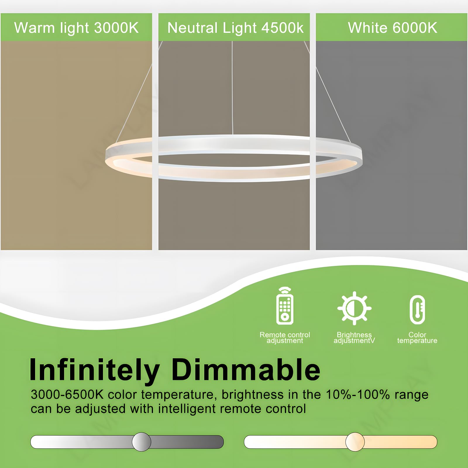 Runde Moderne LED-Pendelleuchte, 1 Weiß Ring-Kronleuchter, Dimmbar Mit Fernbedienung 3000K-6000K Deckenleuchte, Höhenverstellbar, Foyer, Wohnzimmer, Schlafzimmer, Esszimmer(Ø40cm)