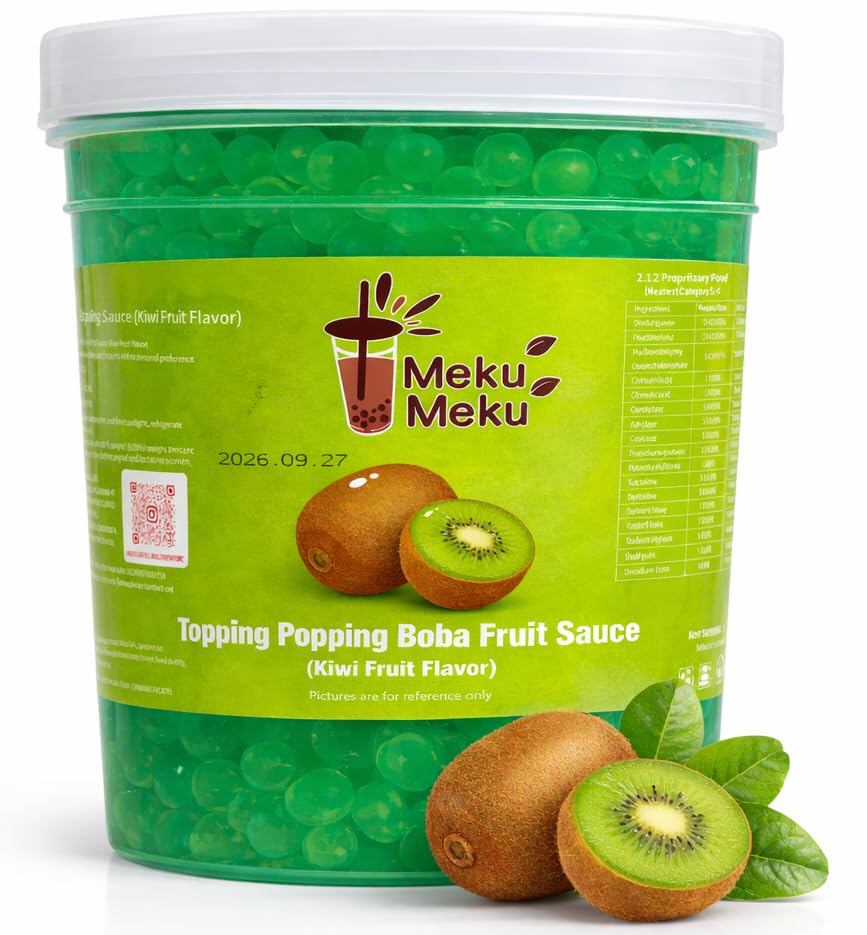 MEKU MEKU - Kiwi Popping Boba Topping Fruit Sauce (1.3kg) By COUGAR | Bursting Juice Balls for Bubble Tea, Desserts & Drinks | Refreshing Kiwi Flavor Pearls | Ready to Use Boba Topping for Cafes & Home – (IMPORTED)-image-2