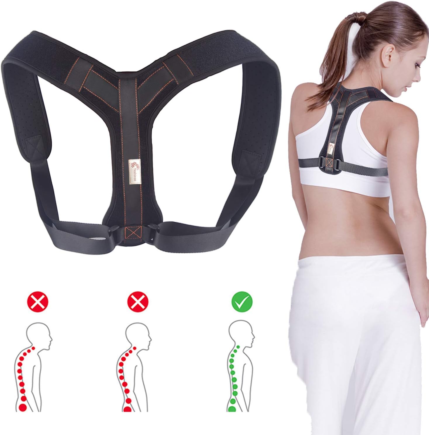 Posture Corrector for Men Women Upper Back Brace Support Belt Better Back Clavicle Support Helper Shoulder Alignment Kyphosis Pain Relief Under Clothes Adjustable Comfortable Fit 25-45” New Upgrade