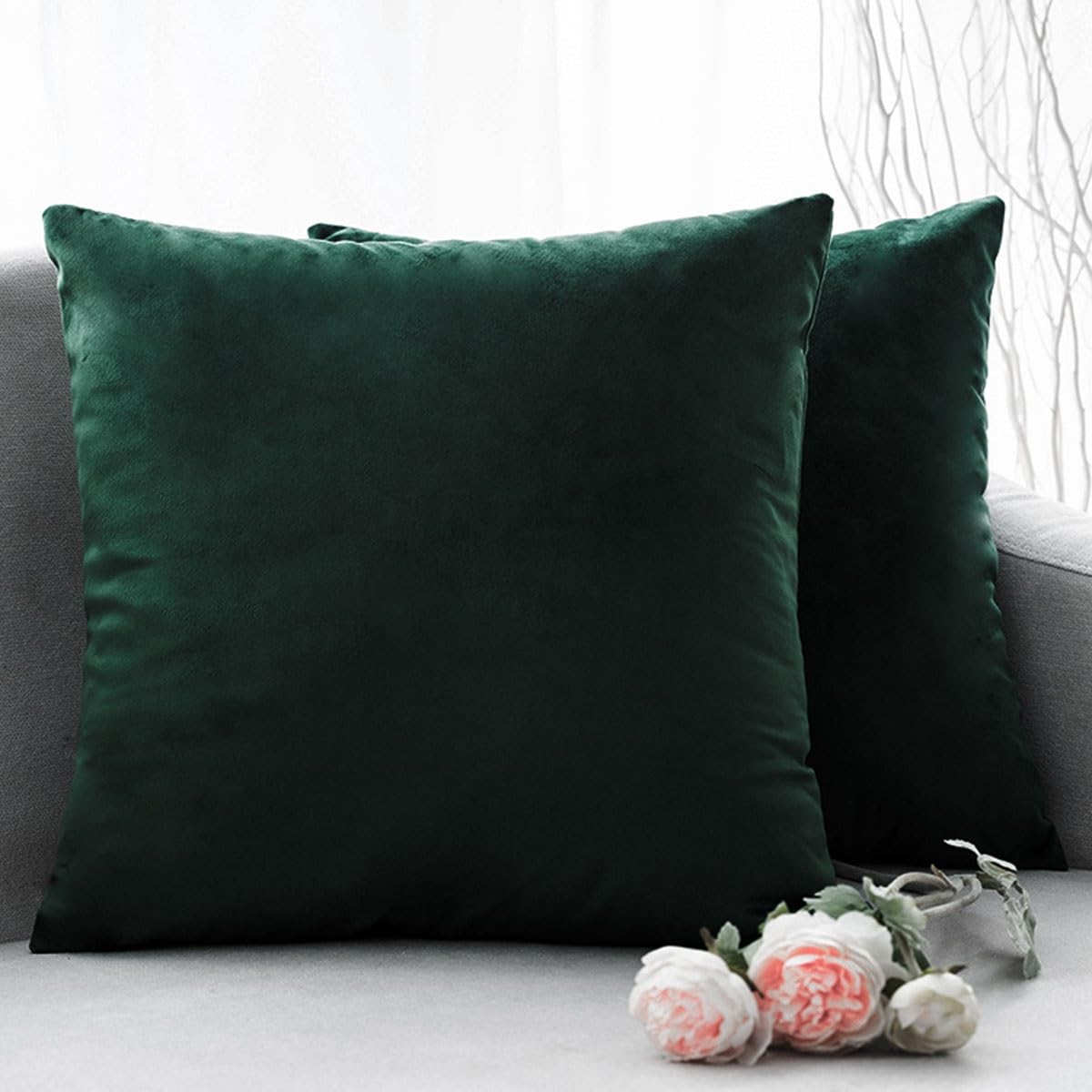 Swj-Swjssb Dark Dark Green Sofa Throw Pillow Covers Set Of 2 Pillow Cases Velvet Decorative Soft Pillow Cover Lumbar Cushion Case With Zip Couch Pillowcases For Sofa Bed Home Decorative(,55X55 Cm Set Of 2)