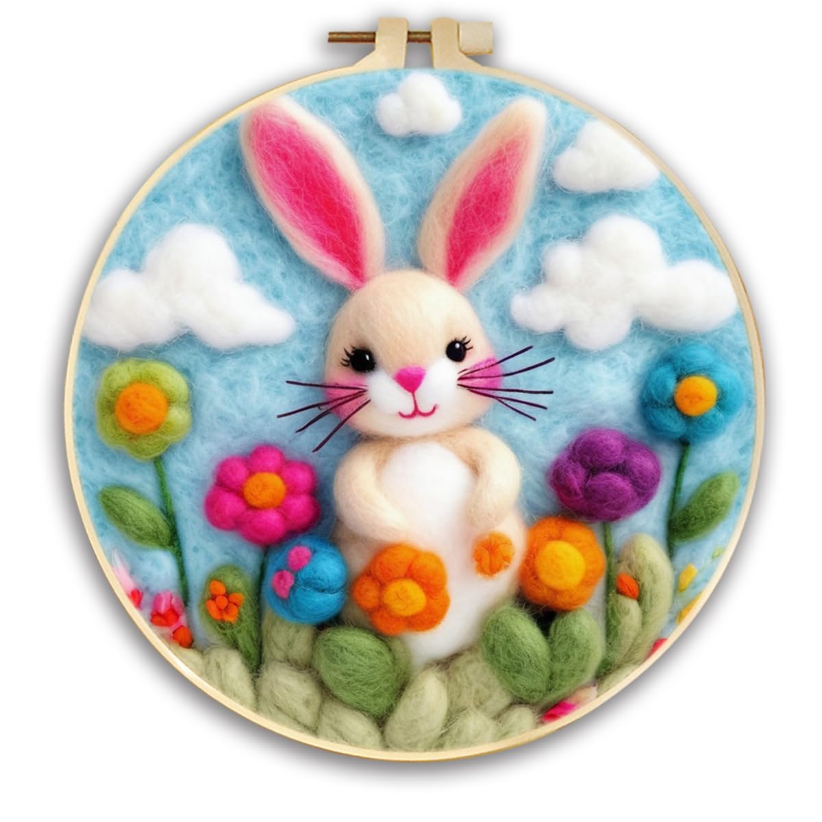 CaptainCrafts Needle Felting Kit, Wool Felt Supplies, Embroidery Hoops, Wool Painting Tools Needle Felting Starter Kit for DIY Decoration (Garden Happy Rabbit)