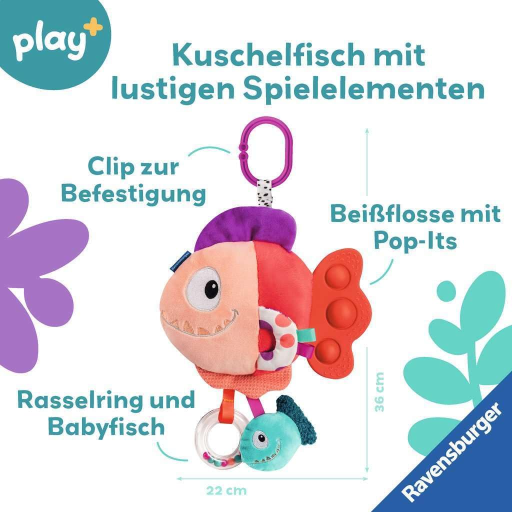 Ravensburger Play+ 4871 Pop-it Piranha Soft Toy with Many Play Effects for Babies from 0 Months (Red)