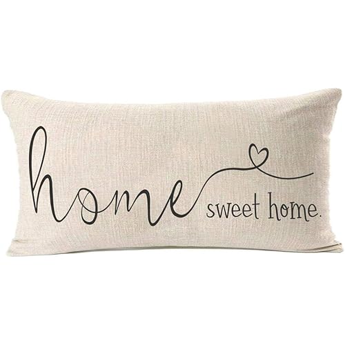 MFGNEH Home Sweet Home Quotes Farmhouse Pillow Covers 12x20 Inch,Home Decorative Throw Pillow Case Cushion Cover,Home Gifts,Housewarming Gift