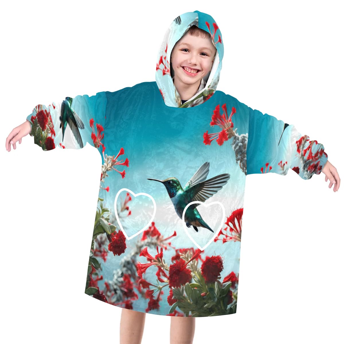Wearable Blanket Hoodie for Kids, Attractive Birds Fleece Sweatshirt Blanket Oversized Blanket Sweatshirt with Pocket Flannel Warm Hooded Blanket 6-10 Year Old Girl Boy Gift, One Size