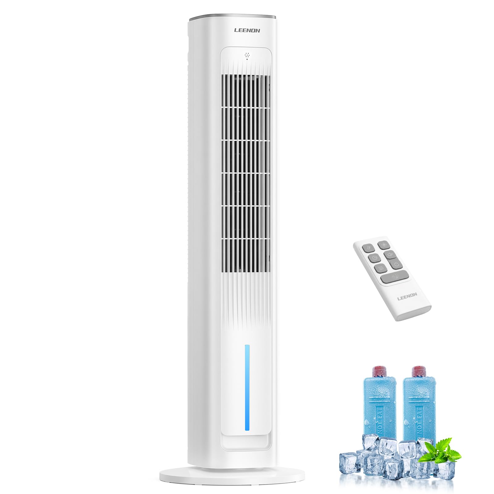 LEENON 3en1 Rafraichisseur d'Air Silencieux, 38" Colonne Ventilateur avec Télécommande & Réservoir 3L, 3 Vitesses/Modes, Minuterie 12H, Oscillation, Ventilateur Eau Froide Maison