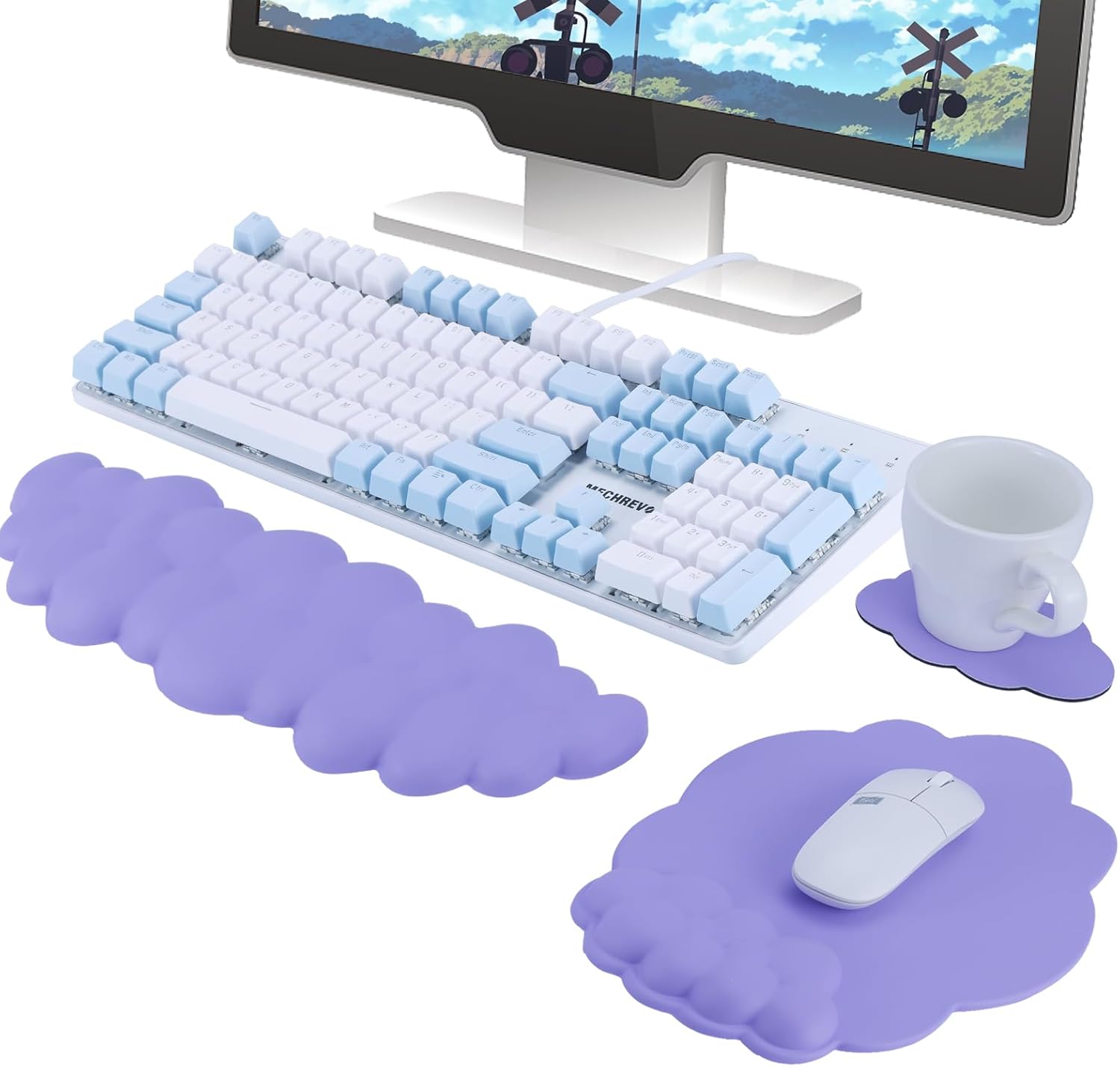 zerotop 3 in 1 Keyboard Wrist Rest Mouse Pad, Cloud Wrist Rest Set with