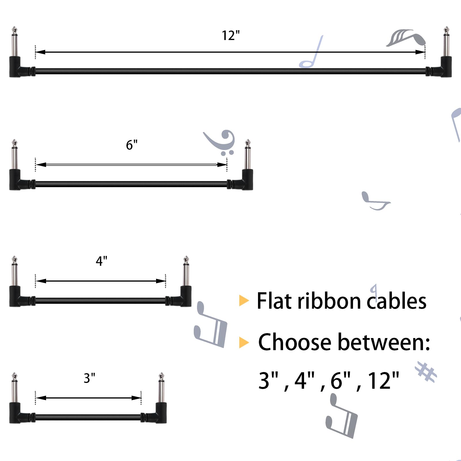 Lot de 6 câbles de raccordement pour guitare de 15,2 cm, angle droit de 6,35 mm, cordons de raccordement pour pédales, sans bruit et durables pour pédales, noir